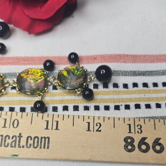 1 Multicolored Circle w/ Blk Beads & 1 Black Beaded W/ Gold Tone Necklaces - Picture 8 of 11